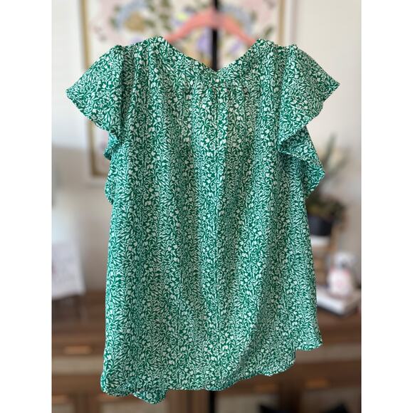 Draper James RSVP Flutter Sleeve Floral Print Smocked Top Green Womens Sze Large - Picture 4 of 9